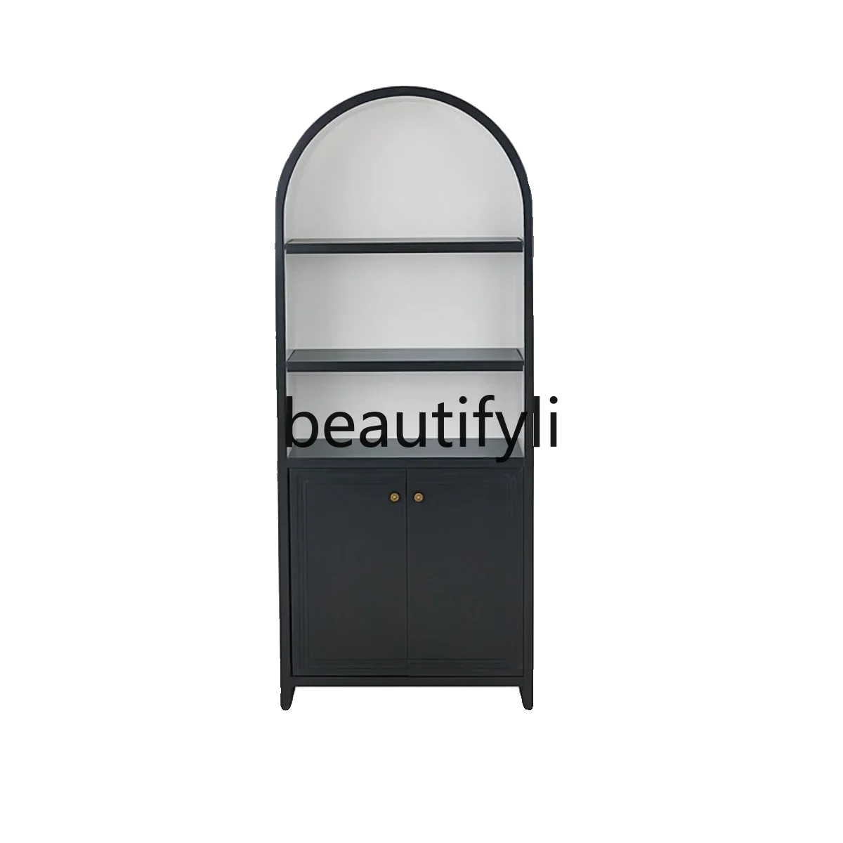6239 American-style Light Luxury Solid Wood Bookcase Living Room Black Floor-standing Bookshelf Vintage Arched Decorative Cabine