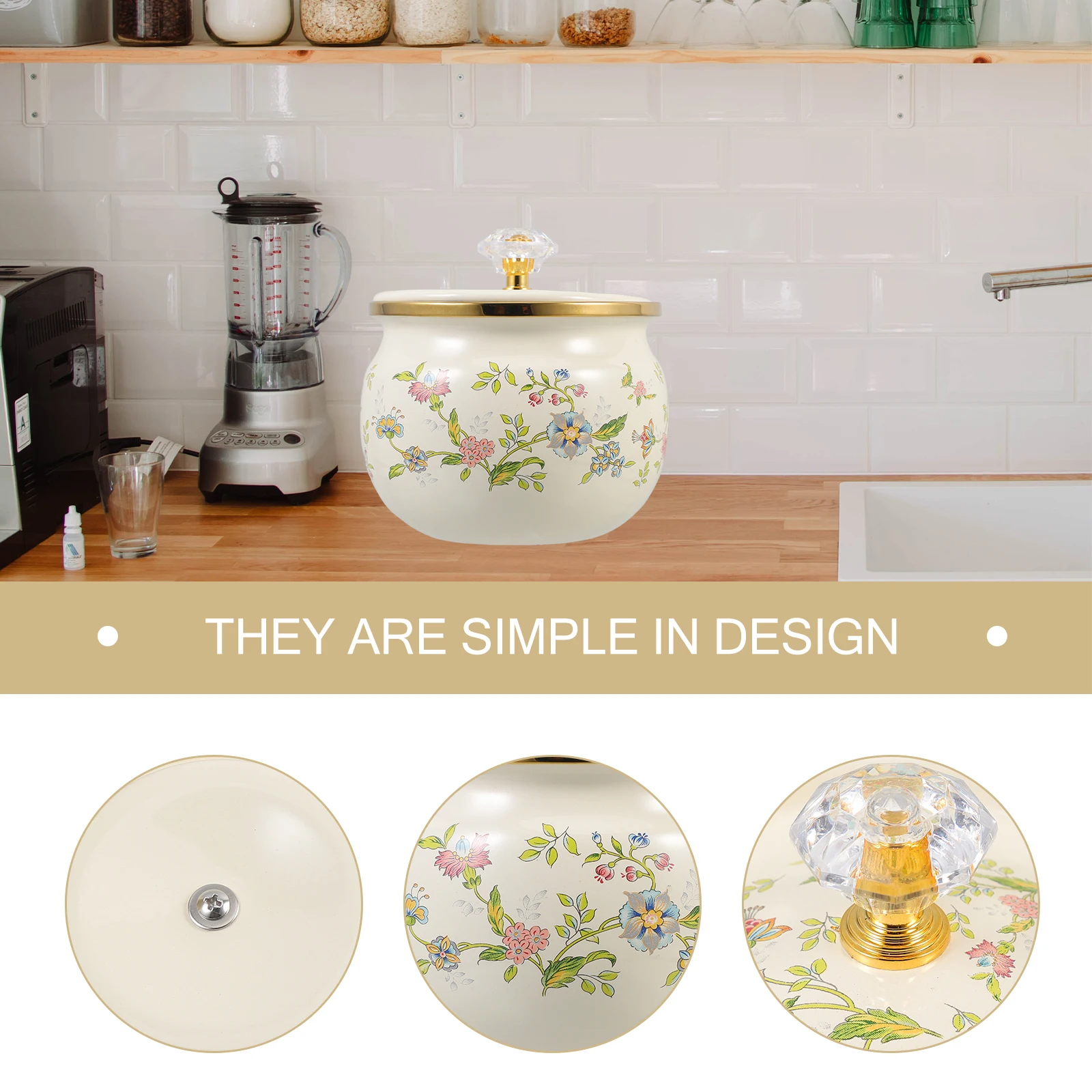 

Enamel Storage Jar Tea Canister Sugar Salt Container With Lid For Kitchen Home Restaurant Use Wear-Resistant Flower