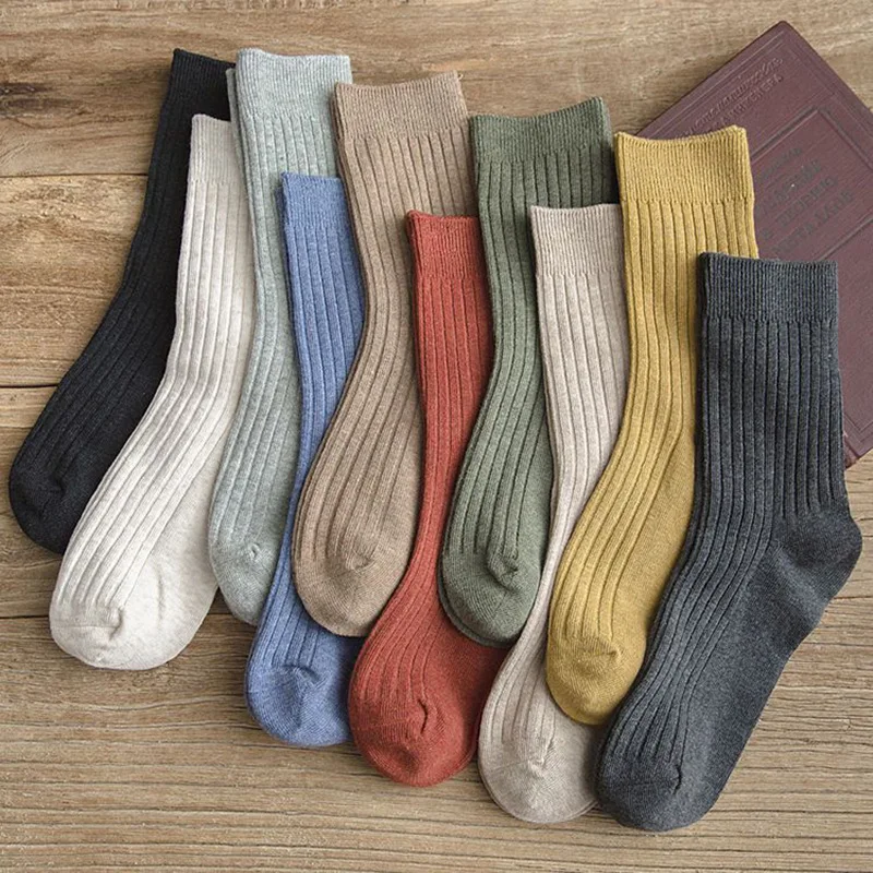 Casual Knitted Cotton Classic Fashion Socks Women Solid Loose Cute High School Girls Vintage High Socks Spring Summer Wholesale