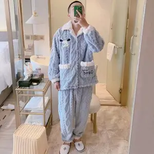 Frauen männliches Winterpaar Jacquard Coral Warm Harm Cartoon Designs Crayola Dog Casual Pyjamas Set Homewear 8 Hauptverkäufe von Crayola -Wachskreide - №2