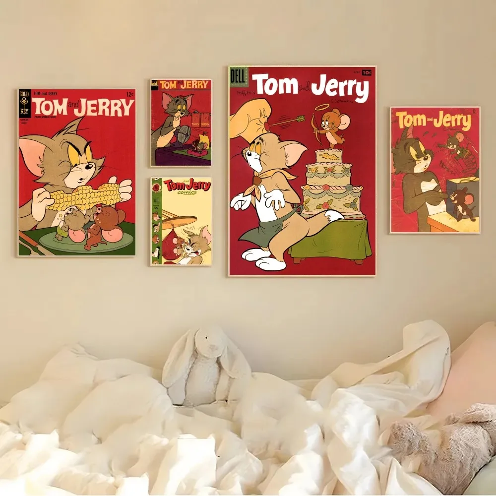 T-o-m Cat Hold J-Jerry Mouse Poster Decorative Painting Bedroom Bedside Wall Sticker Living Room Restaurant Cafe Entrance Mural