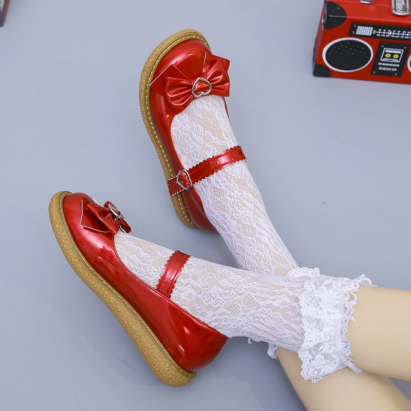 Kawaii Lolita Shoes Bow JK Uniform Shoes Mary Janes Shoes Woman Lolita Dress Cosplay Shoes Women Red Black Student Shoes