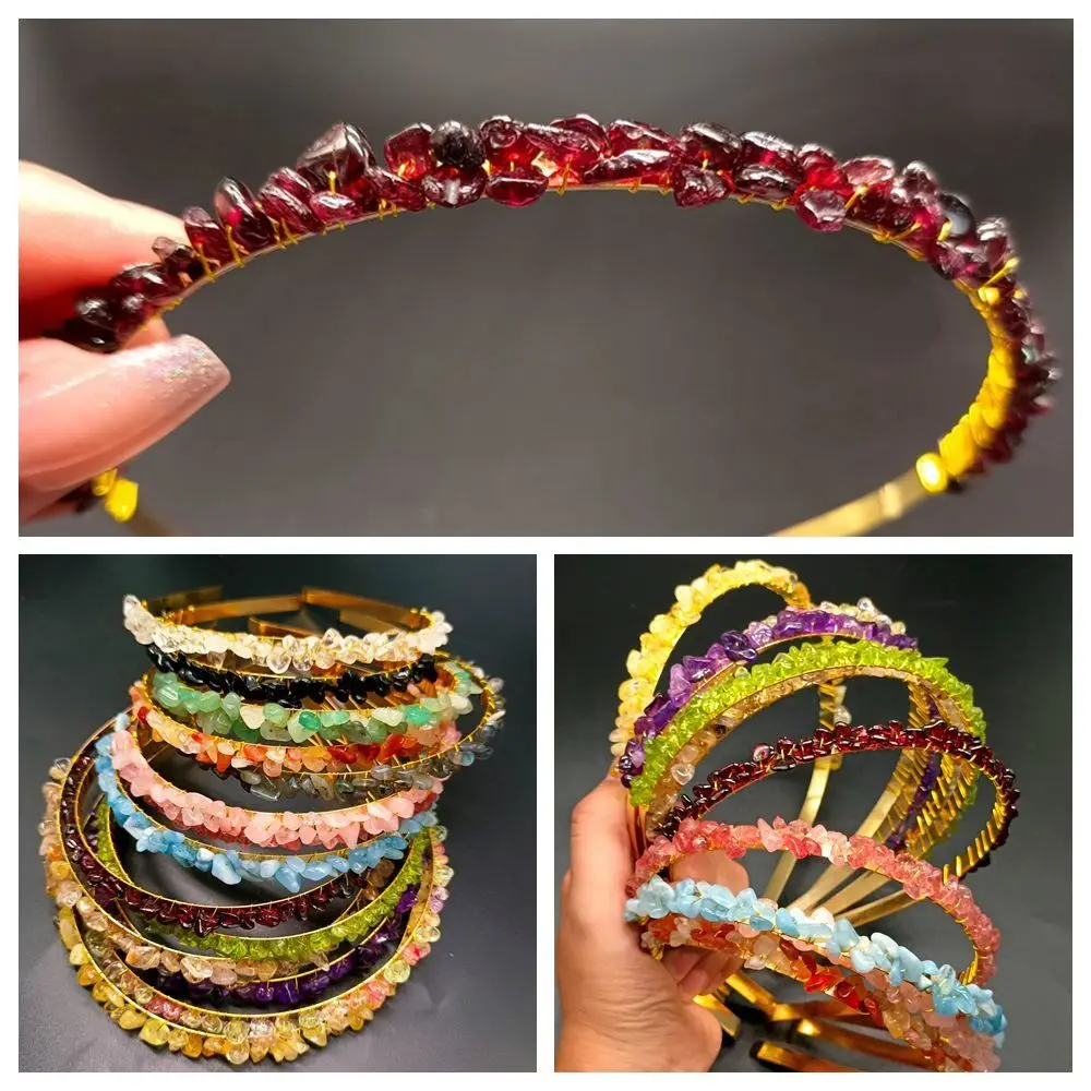 New Ethnic Natural Stone Colorful Stone Amethyst Hair Hoop Raw Quartz Crystal Headband Stone Tiara