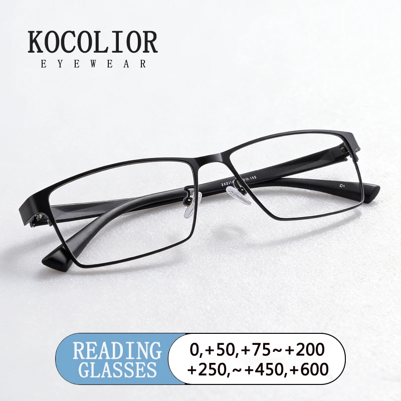 

Stainless Steel Alloy Square Large Frame Anti Blue Light Reading Glasses for Men Vintage Business Presbyopic Glasses 0 to +6.0