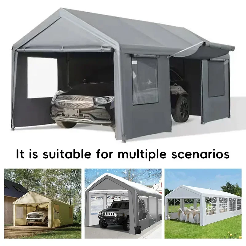 Heavy Duty 3x6x2.5m Carport Canopy With Removable Sidewalls Doors Portable Metal Frame Garage Shelter Cars Boats Parties