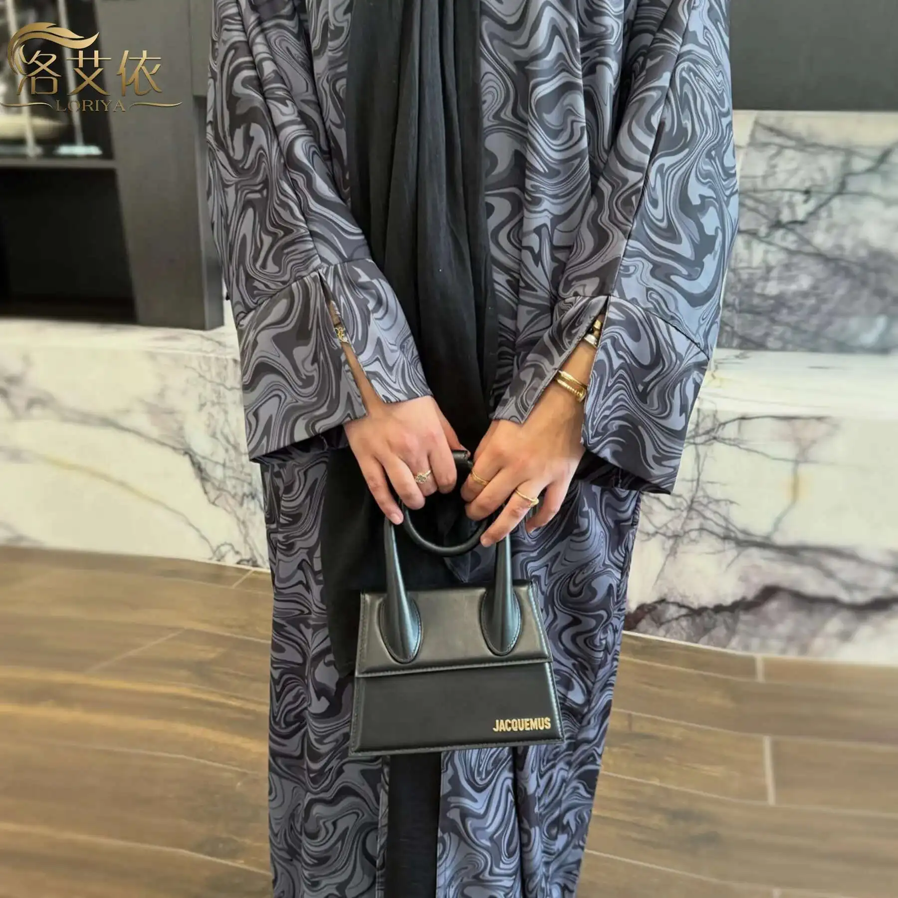 

2025loriya Платье Pure Beauty с принтом на талии и щиколотке Длинная юбка с принтом на плоской подошве Lr976 Абая Рамадан Дубай Роскошный ислам Элегантный