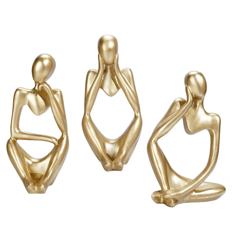 3pcs The Thinker Statues Abstract Sculptures Yoga Figurine Nordic Living Room Home Office Decor Decoration Maison Desk Ornaments