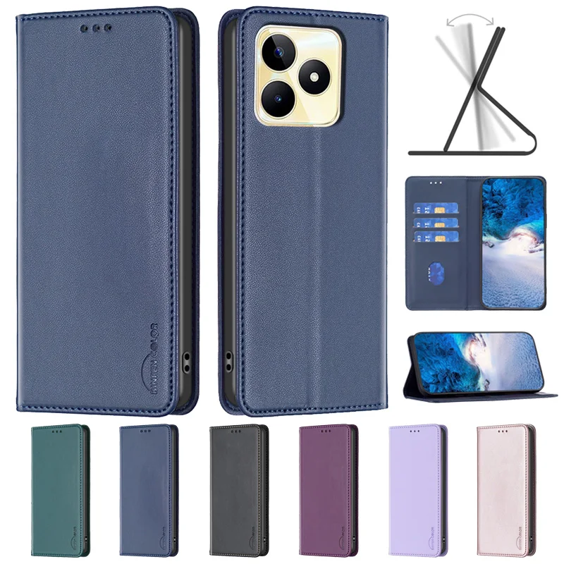 Realme C53 Case on For OPPO Realme C53 Case Luxury Flip Magnetic Phone Case for Funda Oppo RealmeC53 C 53 RMX3760 Leather Cover