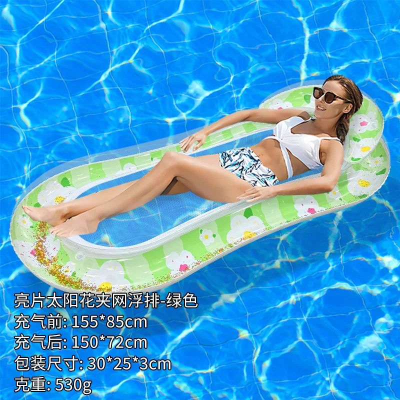 2026 Sommer Neu Pailletten-Sonnenblumen-Schwimminsel, verdicktes PVC-laminiertes Netz, Einzel-Schwimmbett für Pool, Strand und Wasserspiele