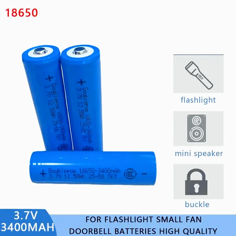 1-8PCS 18650 3.7V 3400mah Rechargeable Lithium Battery for Flashlight Small Fan Doorbell Batteries High Quality