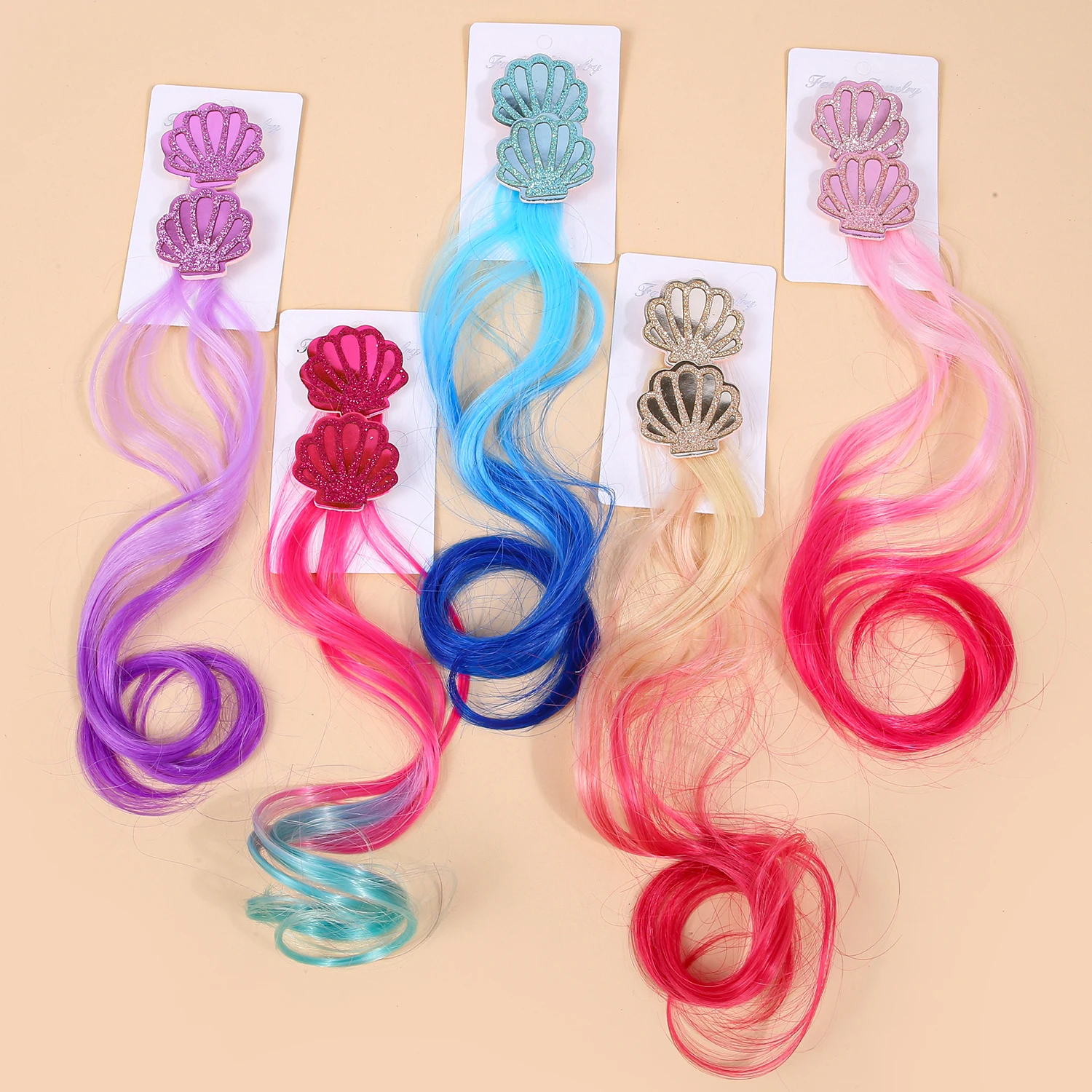 2PCS Fashion Braid Sweet Hair Clips Girls Sequin Mermaid Twist Long Braid Wig Hairpins with Shell Kids Children Hair Accessories