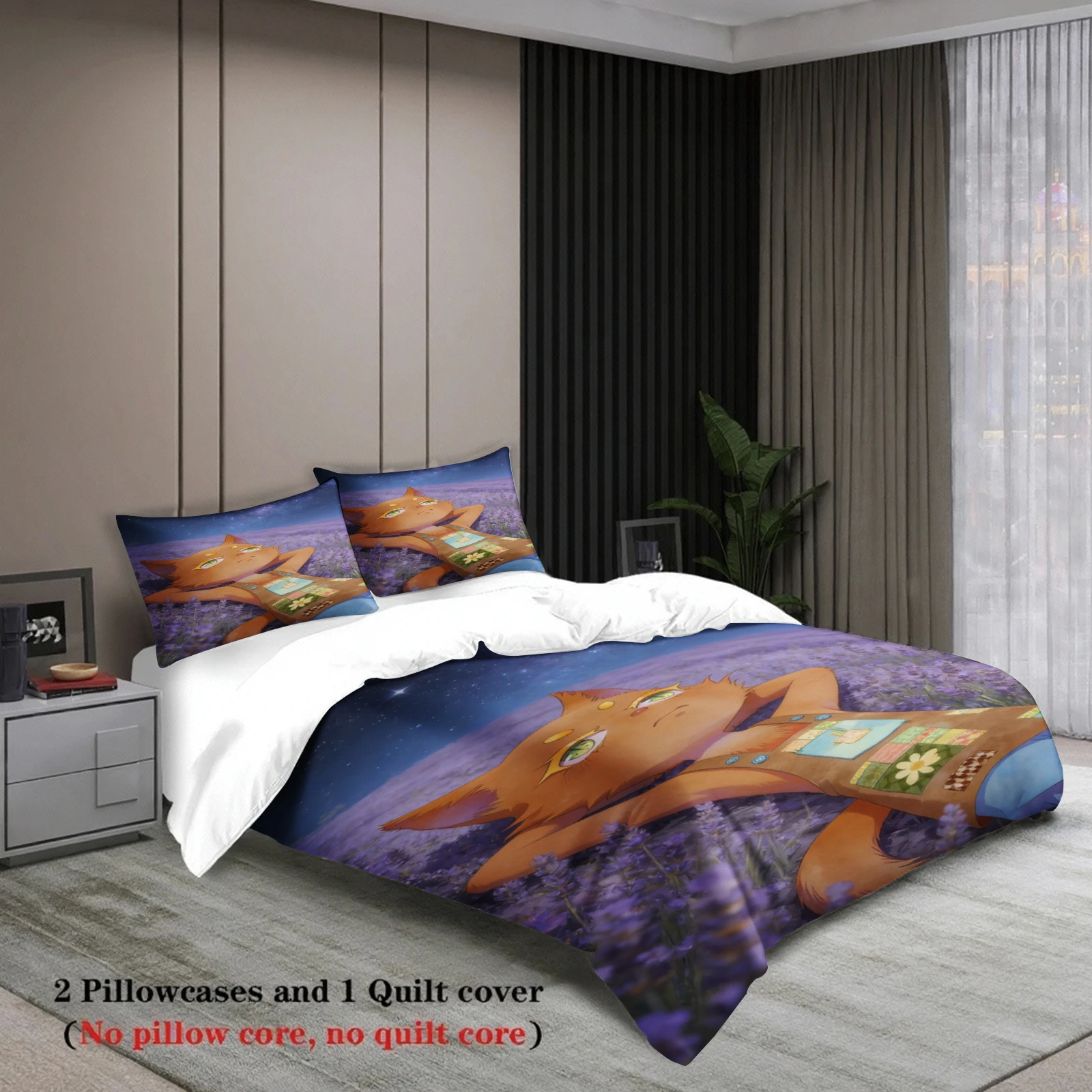 Queen Size Bedding Set Softville Cozy Town Cute Fern the Quilt Fox With Duvet Cover & Pillowcase For Children's Bedroom Decor