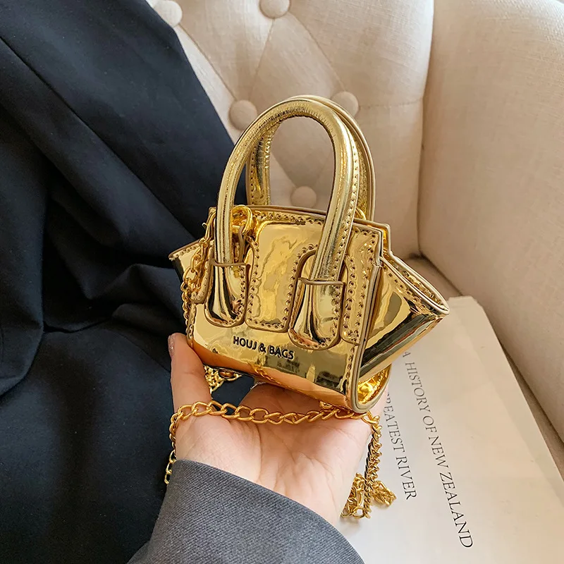 Sac bandoulière mini tendance pour écouteurs, sac à main doré polyvalent brillant de créateur pour femme