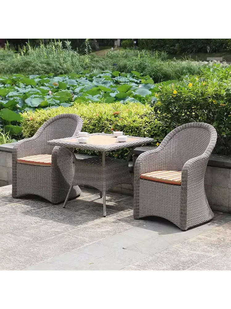 Outdoor Rattan Table and Chair Combination Garden Rainproof and Sun Protection Leisure Rattan Chair Outdoor Outdoor Furniture