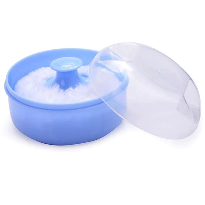 2x Baby Zacht Gezicht Lichaam Cosmetisch Poeder Puff Sponsdoos Container (Blauw)