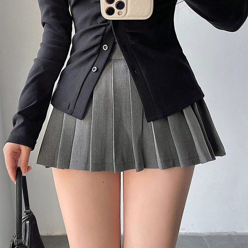 Minifalda plisada escolar con pantalones cortos para mujer, falda Sexy de cintura alta Irregular, blanca y negra, corte en A, Gyaru Tennis extrema