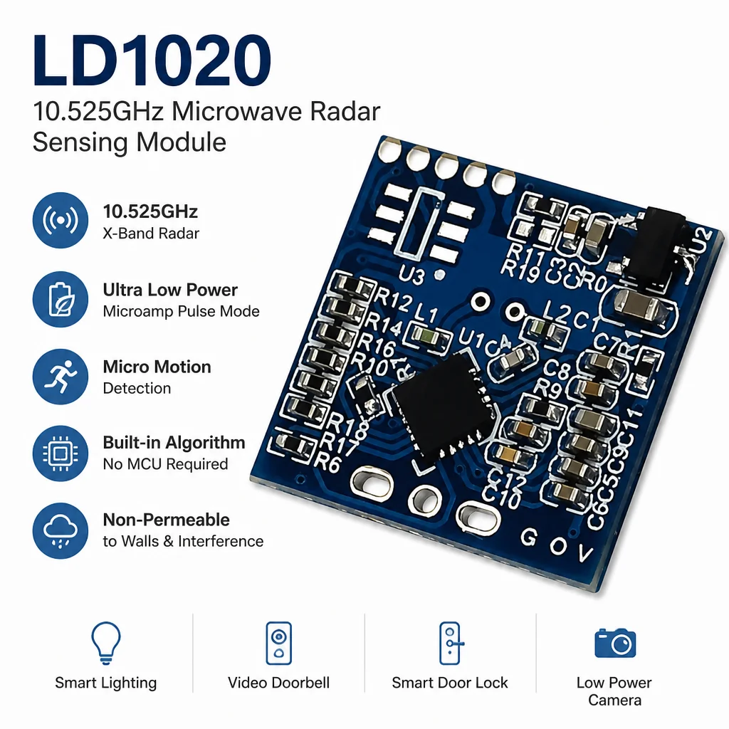 LD1020 10G Intelligent Human Microwave Radar Sensing Module Low Power Micro Motion Intelligent Perception Sensor 2-8M Detection