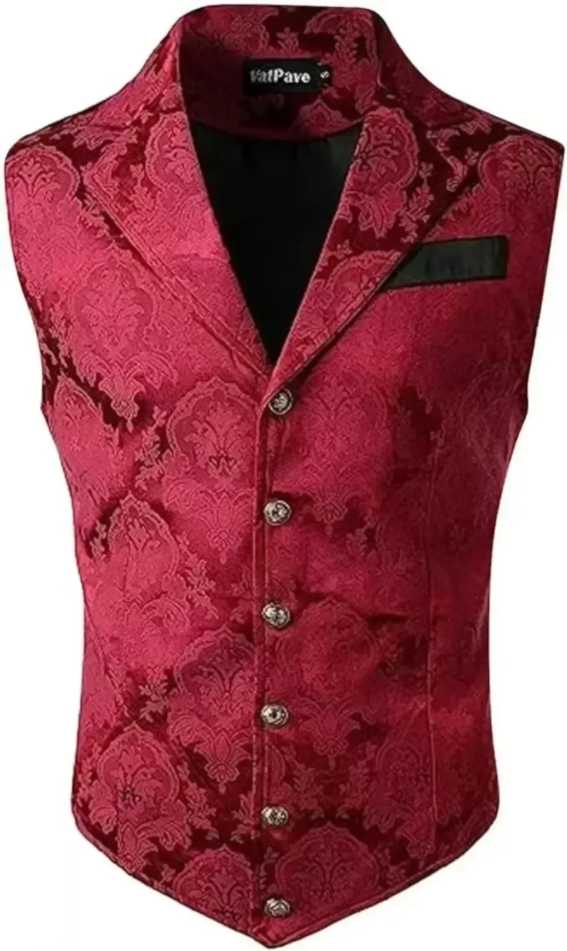 Herrenweste im viktorianischen Stil mit Blumenmuster, Revers, einreihiger Knopfleiste, ärmellos, für Hochzeiten, Bankette, Partys, formelle Anlässe – Detail 11
