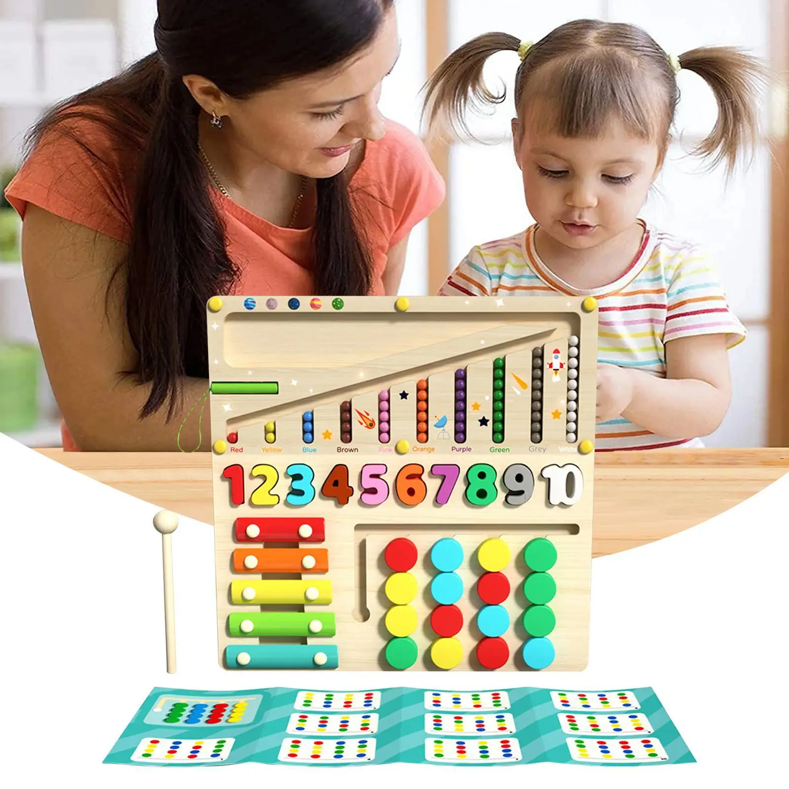 Drewniana zabawka edukacyjna dla maluchów: sorter kształtów, labirynt koralikowy, gra dopasowująca, interaktywna zabawka edukacyjna dla przedszkolaków.