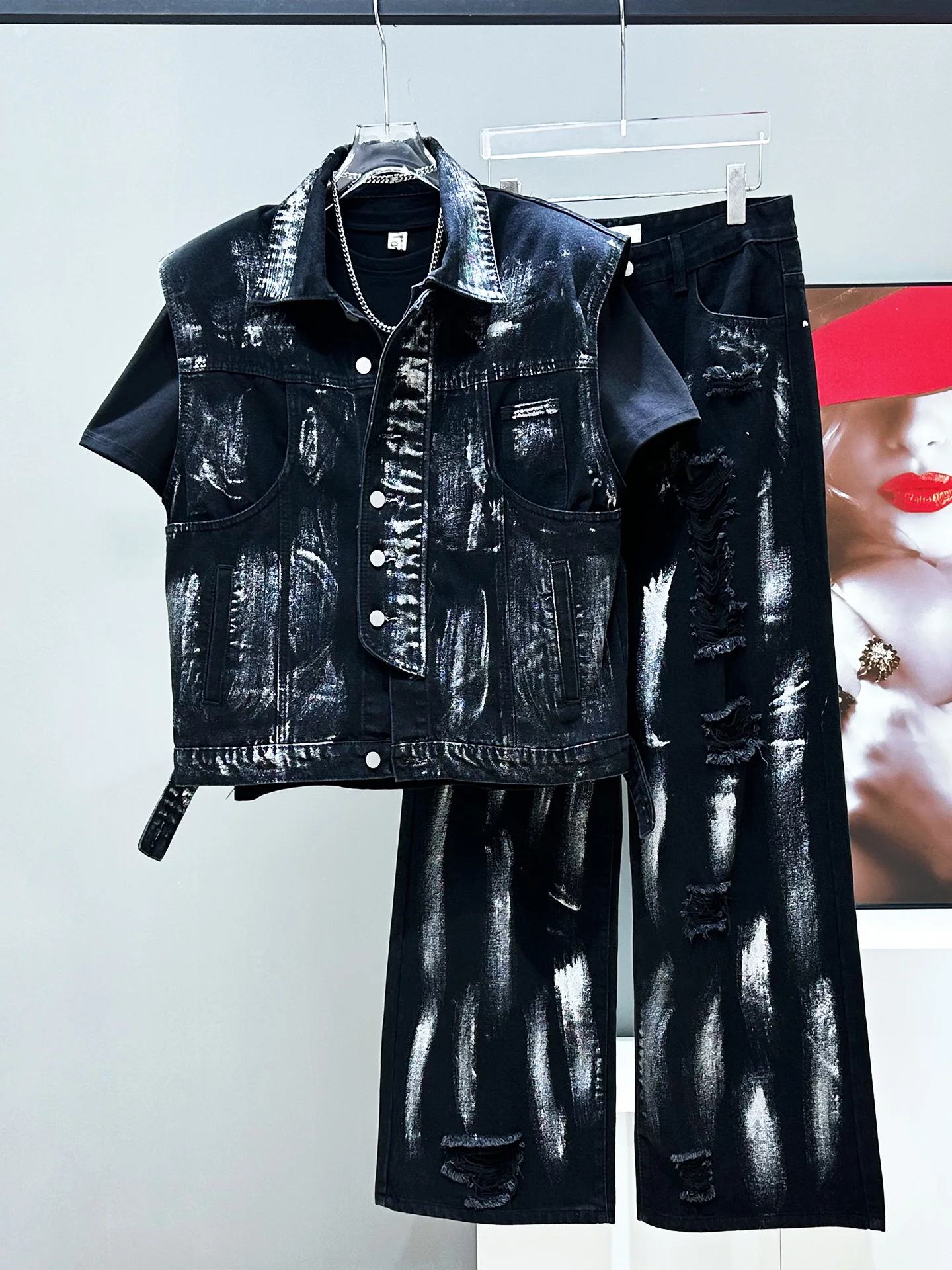 

Original Men's fiti Svel Vest Jaet Long Pants Faion Set Youth Sle All-Match Casual Wear Four Seasons Suitable