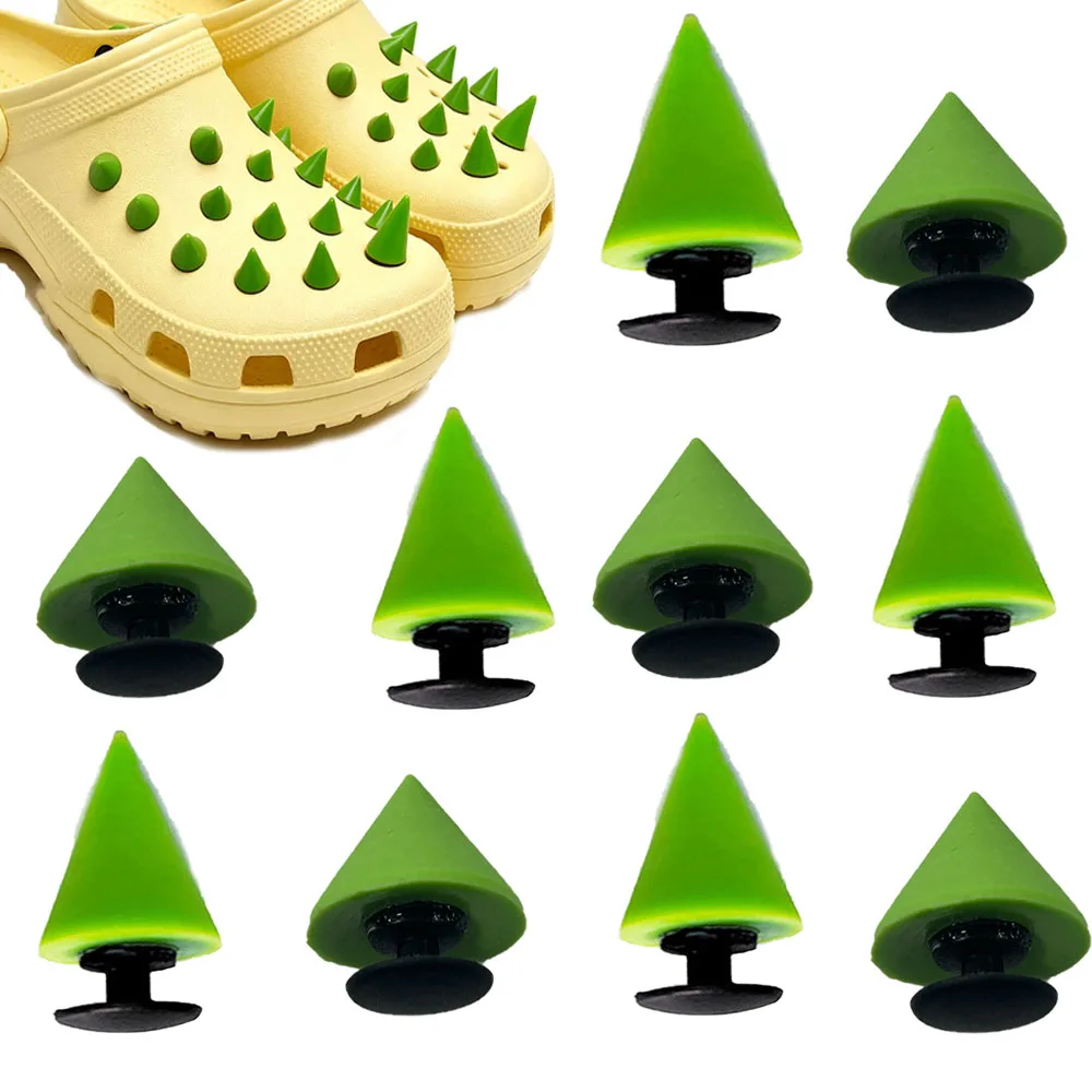 3-10pcs Green Rivets Small Cone Series  PVC Shoes Accessories Fit with Hole wristbands DIY Detachable Fashion Shoes Accessories