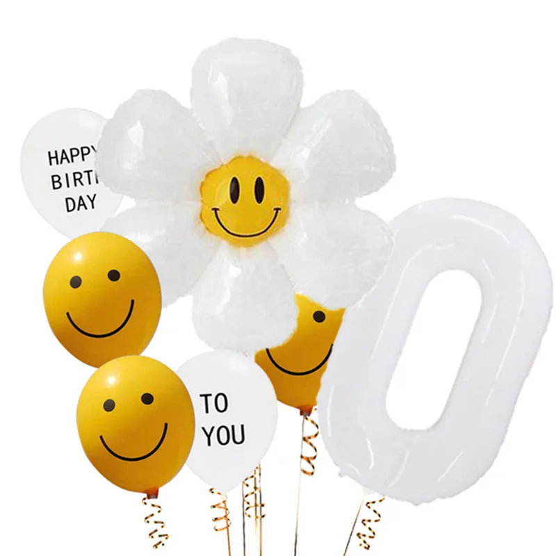 

0-9 Number Balloons 8 Pack Daisy White Daisy Flower Balloons Set Girls Birthday Decorations Baby Shower Wedding Party Decoration