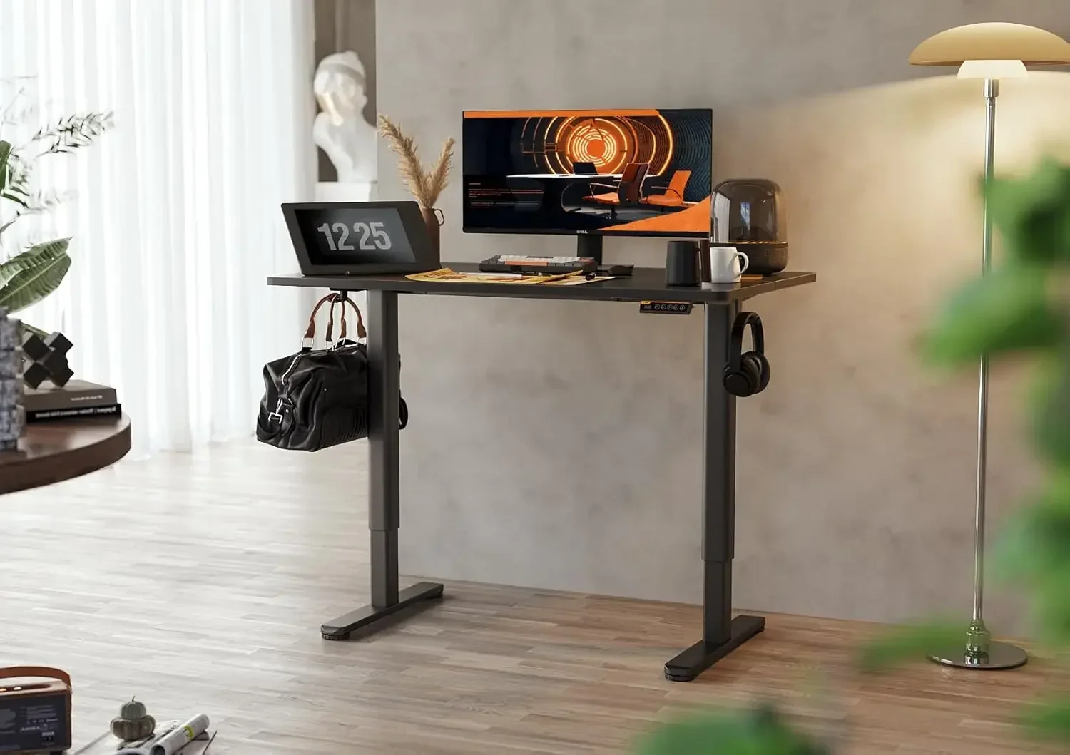 Standing Desk, Adjustable Height Stand up Desk, 48x24 Inches Sit Stand Home Office Desk with Splice Board, Black Frame