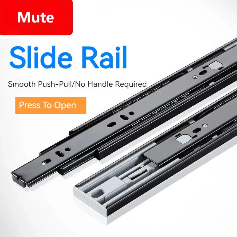 

Pull Free Drawer Guide Rail Rebound Slide Rail Press Track Steel Ball Stainless Steel Three Section Silent Touch Guide 10-24inch