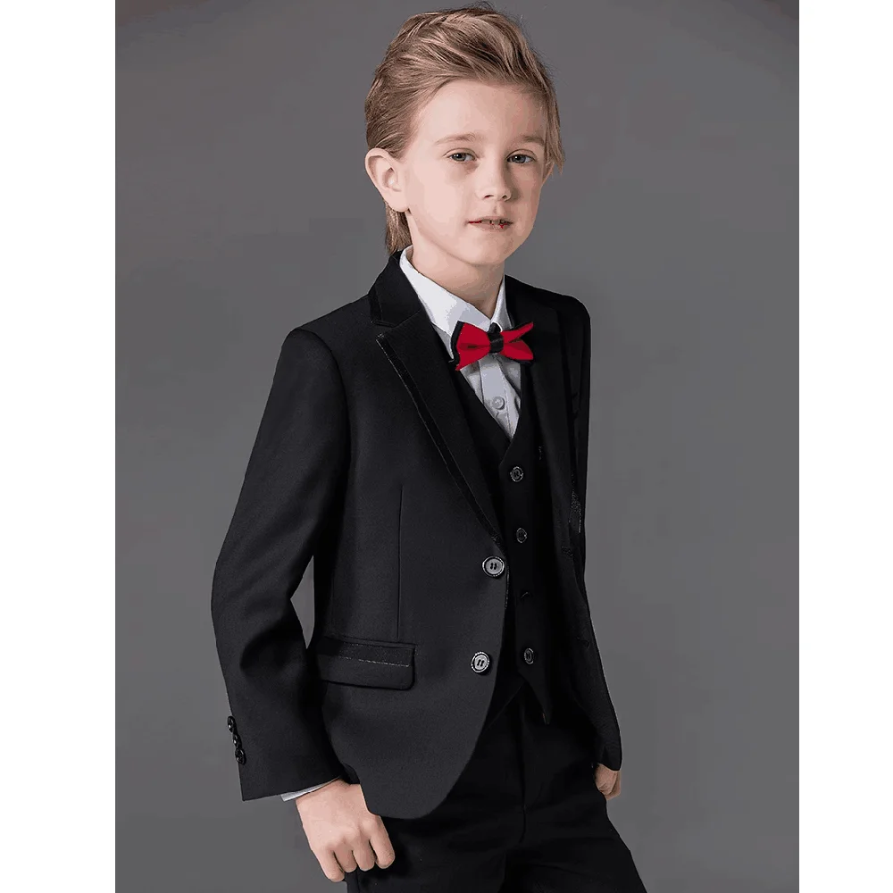 Classic Black Suits for Boy Latest Design Notch Lapel Single Breasted Tuxedos Chic Party Formal Wedding 3 Piece Kids Clothes
