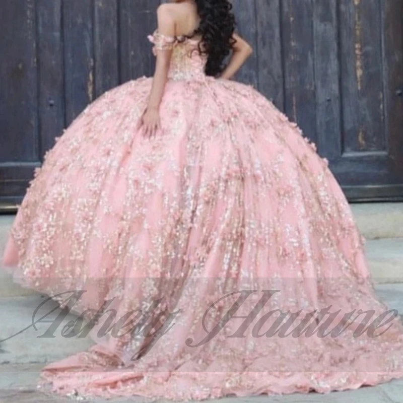 

Customized Mexican Cinderella Princess 15th Girl Quinceanera Dress Off Shoulder Flower Ball Gown Women Birthday Party Prom Dress