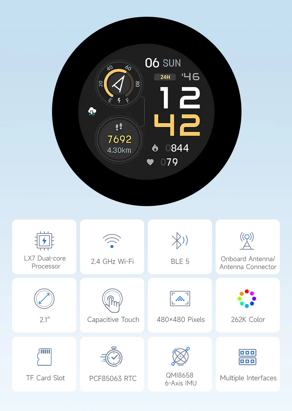 ESP32-S3 placa de desenvolvimento touchscreen ips de 2.1 polegadas esp32 display 480x480 processador dual-core lx7 de 32 bits para arduino ide/ESP-IDF