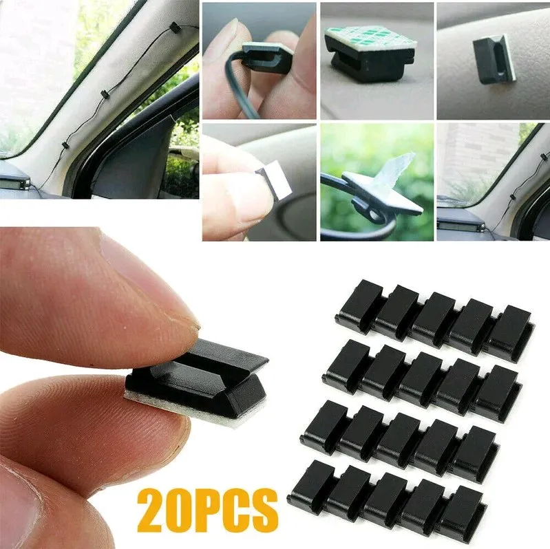 

20pcs Car Drop Adhesive Clamp Wire Cord Clip Cable Holder Tie Clips Black Plastic Self-adhesive Organizer Interior Accessories