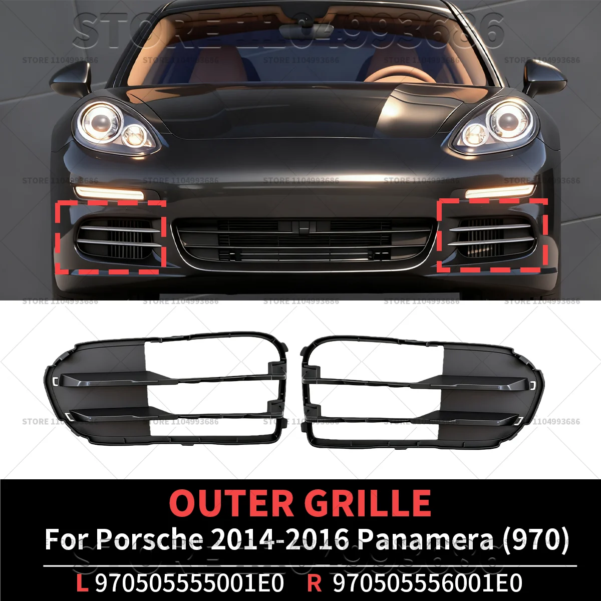 

For 2014 2015 2016 Porsche Panamera (970) Front Bumper Outer Grille OEM 97050555500 97050555600 970505555001E0 970505556001E0