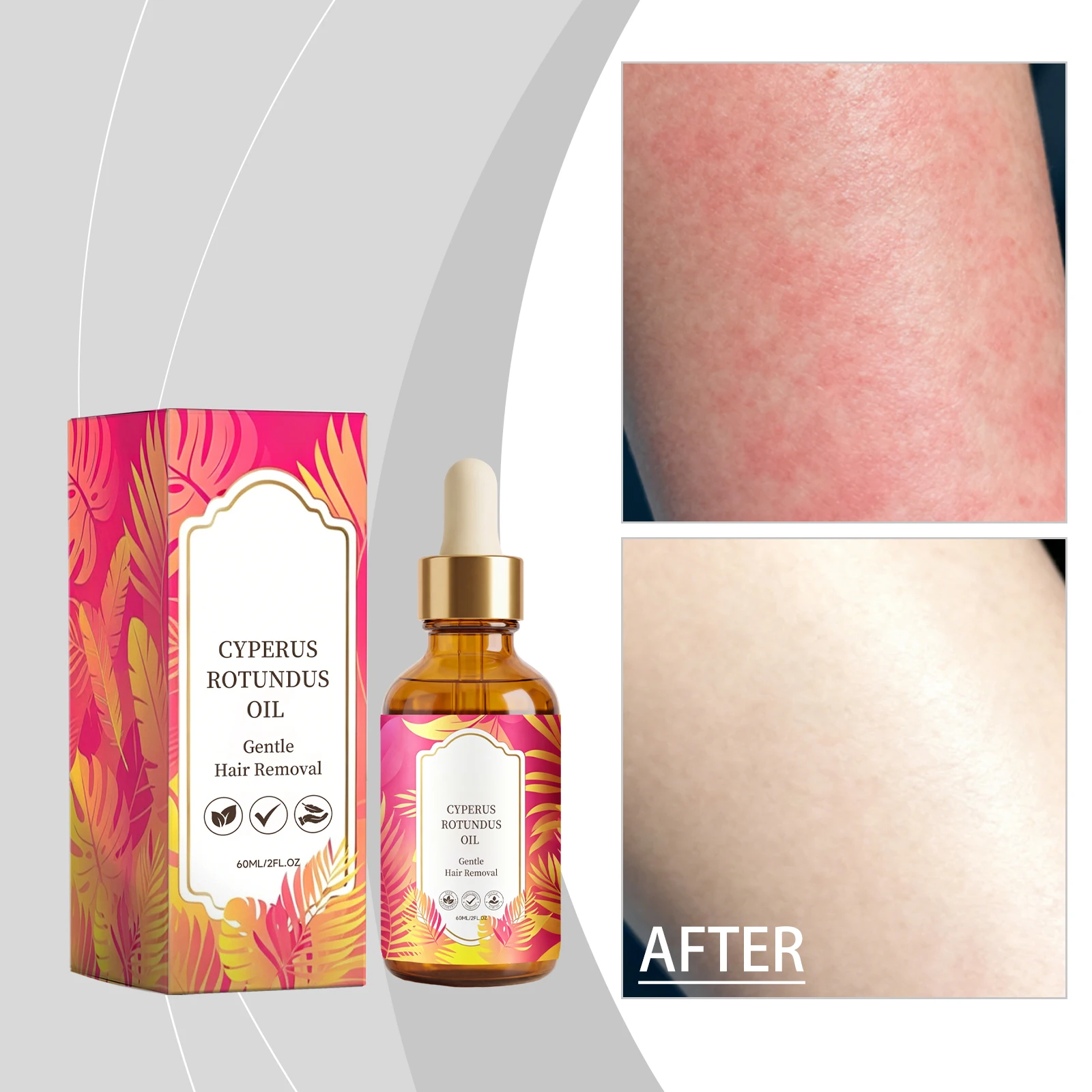 Sérum Corporel Lissant 60ml à l'Huile de Cyperus Rotundus Naturelle, Inhibiteur de Repousse des Poils, Soin Liquide Après Rasage et Épilation