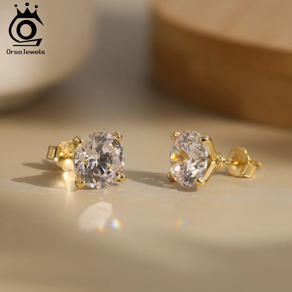 

ORSA JEWELS 925 Sterling Silver Round D Color VVS Moissanite Diamand Earrings for Women Shiny Earrings Party Jewelry SMOE04