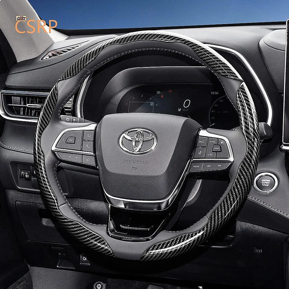 Carbon Fiber Texture Steering Wheel Cover for Toyota Segmented Quick-Release Durable Fit for Rav4 Hilux Camry
