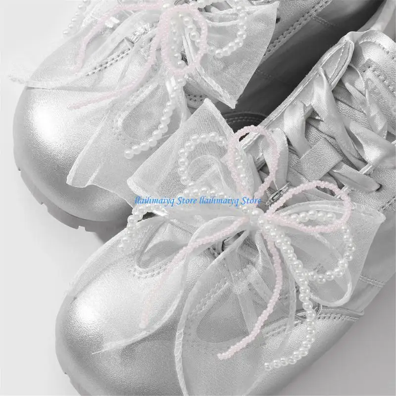 573B Pearls Bowknot Shoe Clips Easy DIY Decoration for Casual and Formal Footwear