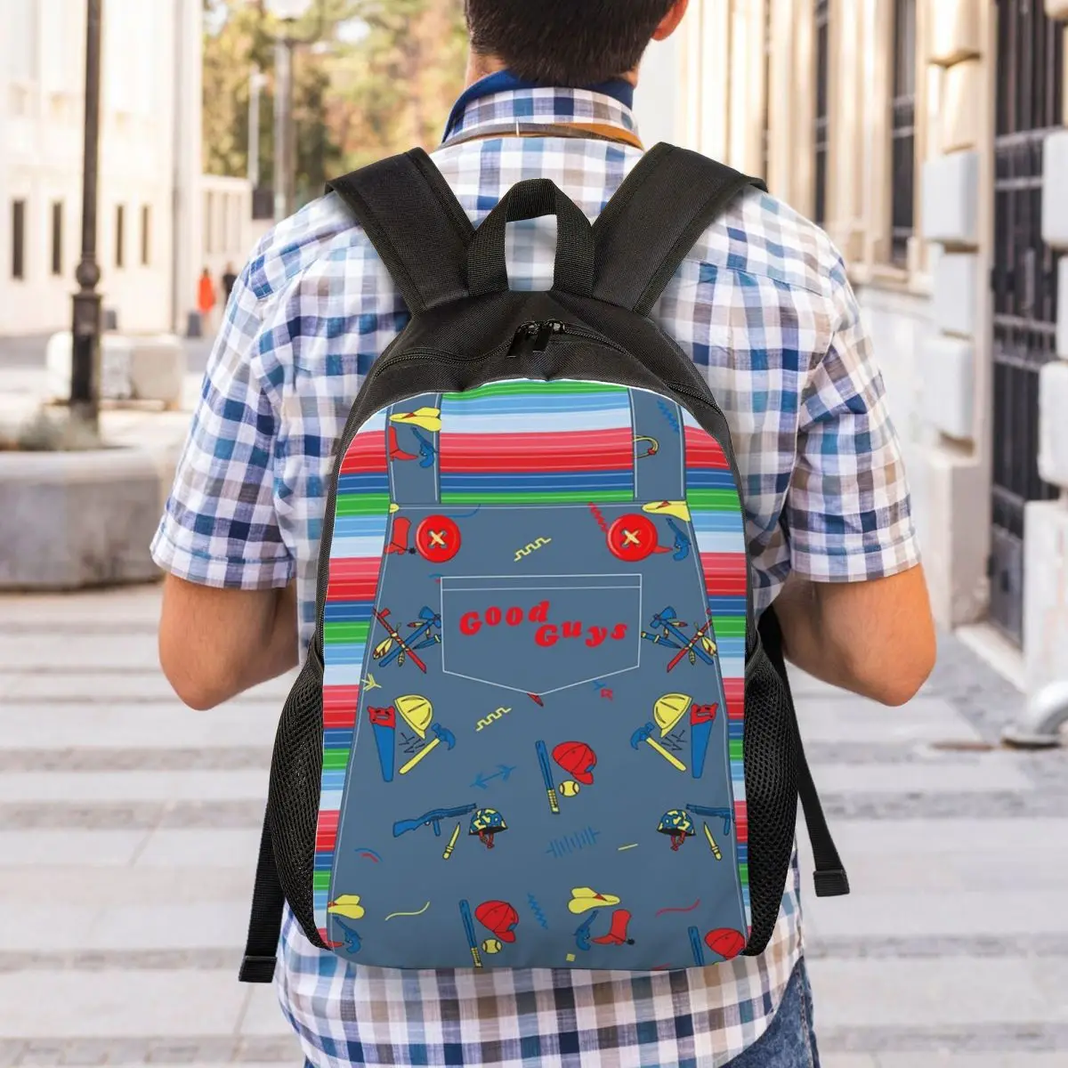 

Good Guys Child's Play Chucky Killer Doll Overalls Student Backpack School Bag Hiking Travel Daypack Bookbag Shoulder Bags