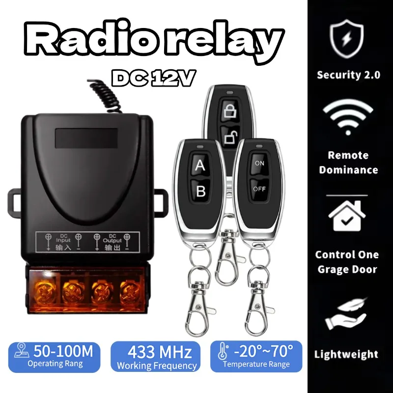 Wireless Remote Control Switch DC 12V 24V 48V 72V 30A RF 433Mhz Relay for Anti-Theft Alarms, Pumps Lights Lamps Roller Lind Door