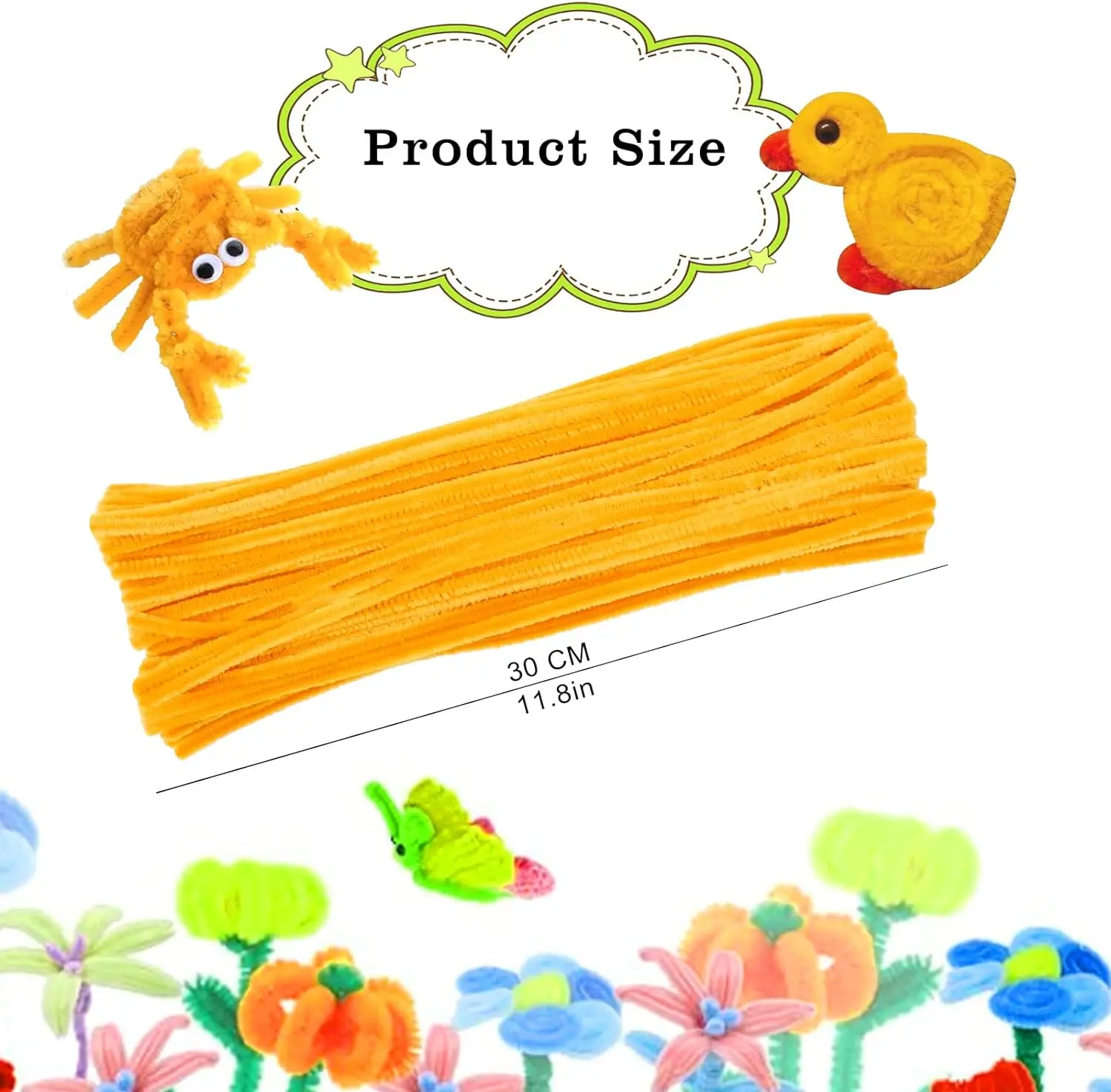 Yellow series Pipe Cleaners Craft Supplies Chenille Stems for Kids DIY Art Craft Projects, 0.6cmX30cm