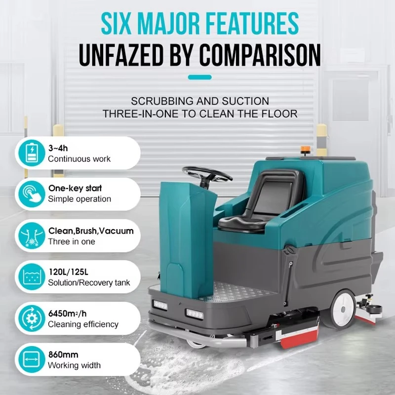 GAOGE X86 High Productivity Industrial Commercial Battery Powered Rugged Durable Cleaning Machine Ride on Floor Scrubber With CE