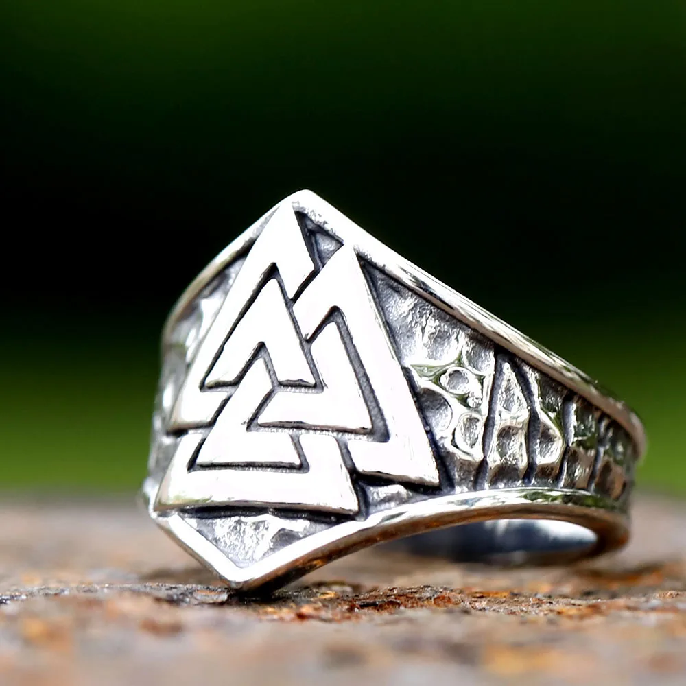 

2023 NEW Men's 316L stainless steel rings Nordic VIKING Odin Valknut Rune Amulet Jewelry Gifts free shipping