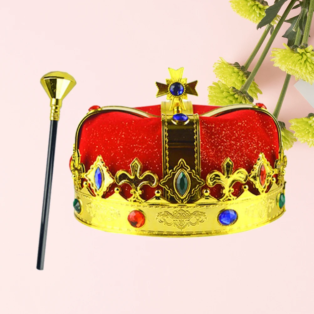 

2 PCS King's Hat Scepter Kings Crown and Performance Props Halloween Masquerade Decoration