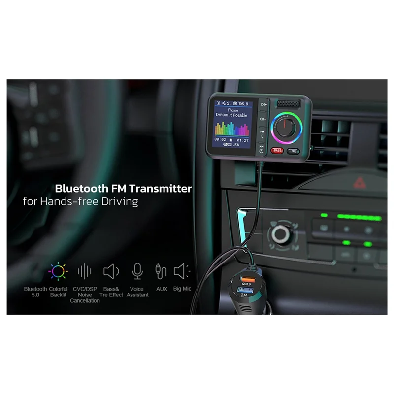 Excellent-BT98L LED Display Bluetooth 5.0 Transmitter Adapter 3.5MM AUX MP3 Player HIFI Audio Adapter For PC TV Car Home Speaker