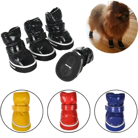 4 unids/set zapatos para perros, botas de nieve para perros de invierno, forro polar cálido para cachorros, gatos, zapatos impermeables para la lluvia, accesorios para zapatos Chihuahua Yorkie
