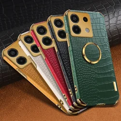Plating Crocodile Texture Phone Case for Xiaomi Redmi Note 13 Pro Plus 12 11 10 4G 5G K70E K60 Ultra Magnetic Finger Ring Cover
