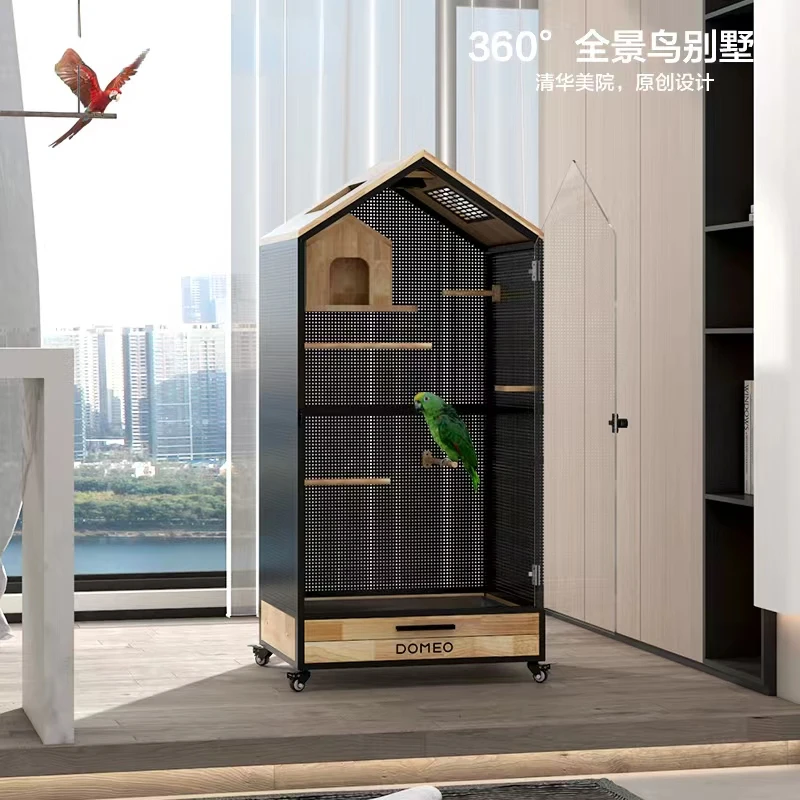 

Panoramic Parrot Bird Cage Villa Luxury Solid Wood Bird Cage Cabinet Ecological Transparent Bird Villa Customizable