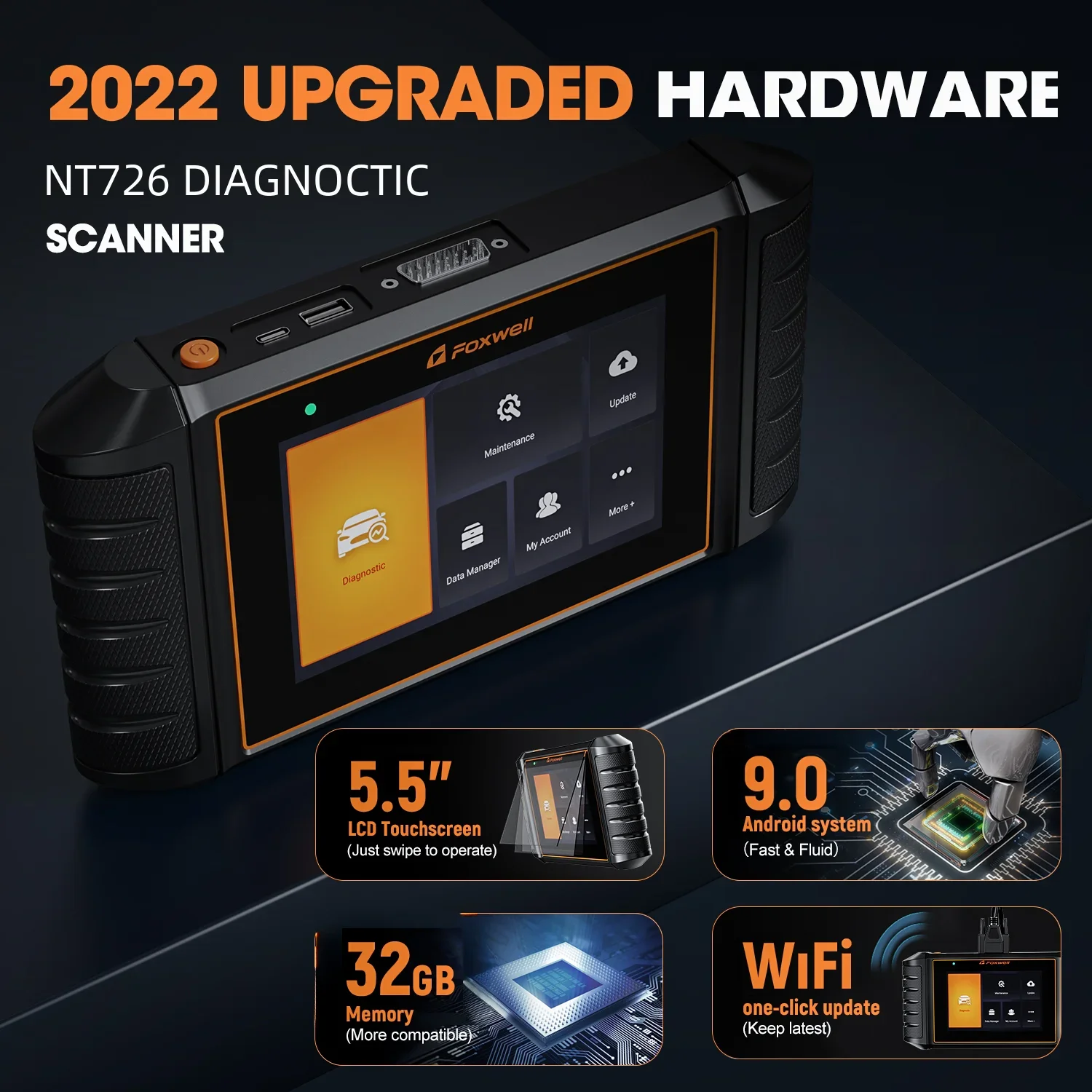 Foxwell-NT726 OBD2 Scanner, Todos Os Sistemas, Óleo EPB, 12 Reset, D.PF, Bateria Registro Code Reader, OBD 2 Car Diagnostic Tools, 2024
