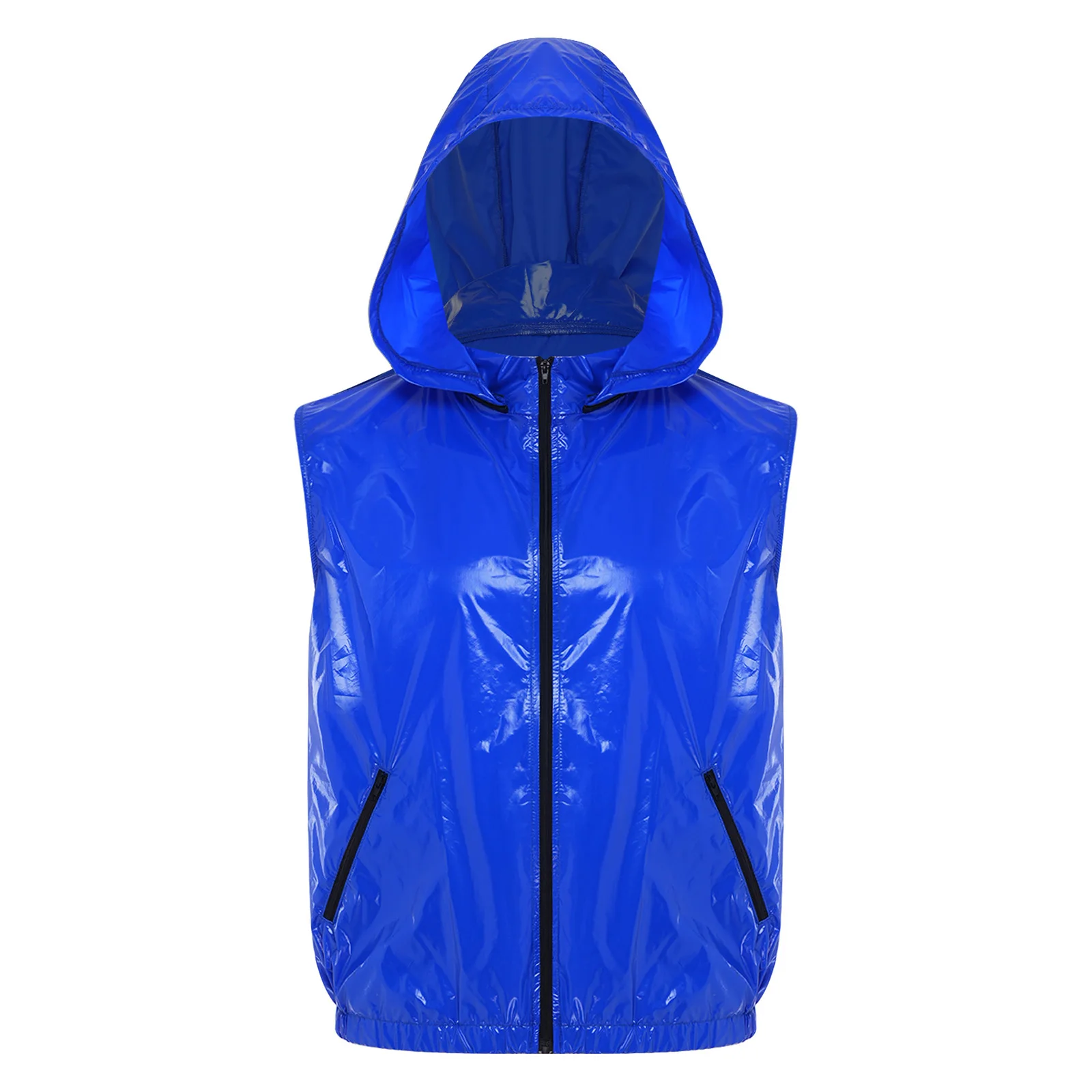 Men Waterproof Tracksuit Causal Sport Outfit Sleeveless Zipper Vest with Detachable Hood And Boxer Shorts for Fitness Workout view 3
