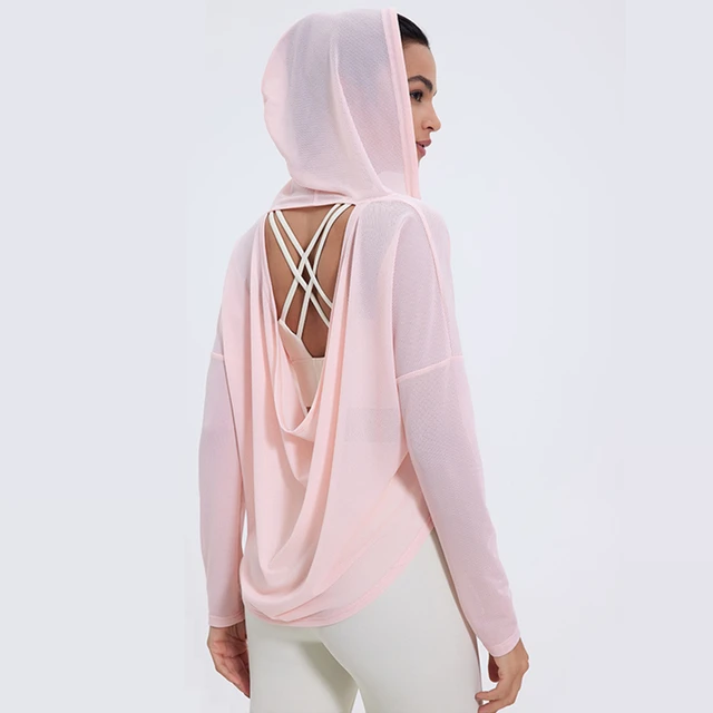 Damskie sportowe bluzy cienkie luźne koszulki do jogi długie rękawy koszulka do biegania bluzy anty-uv dziewczyny drążą siłownia Fitness top z kapturem